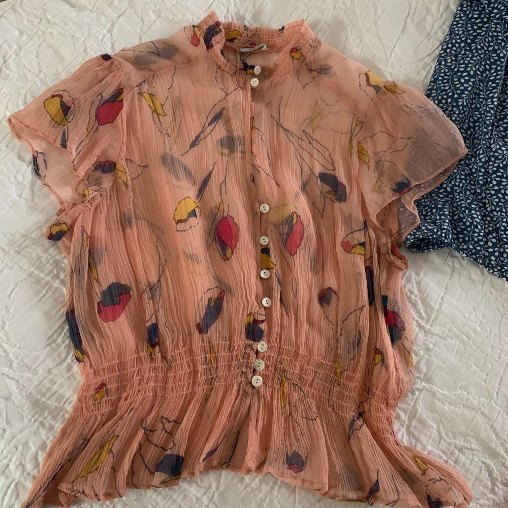 Kimchi Blue Urban Outfitters Sheer Peach Deco Flutter Blouse